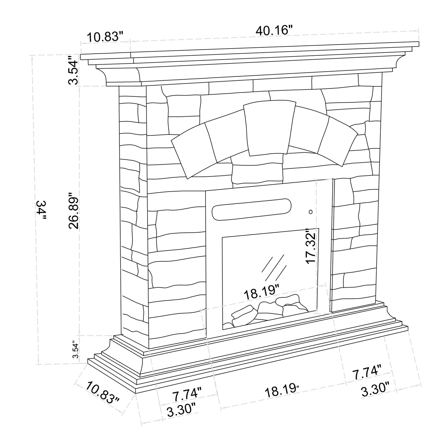 Festivo FFP23238 40" Electric Fireplace Mantel with Faux Brick-Muddy