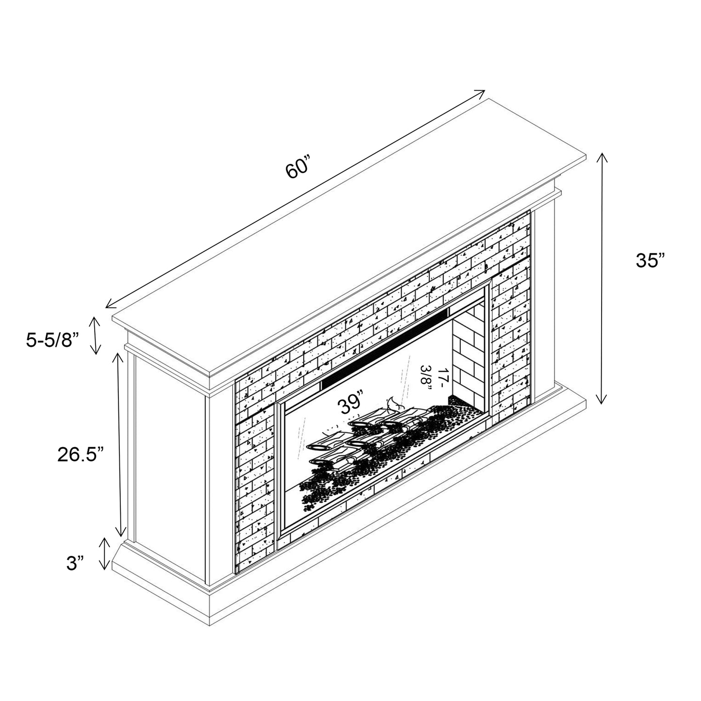 Festivo FFP22007 60" Electric Fireplace Mantel with Faux Brick-White