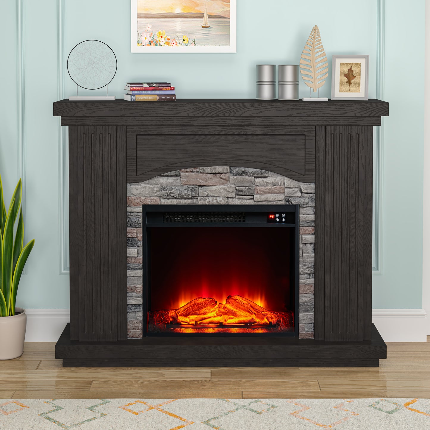 Festivo  FFP23197 48" Electric Fireplace Mantel with Faux Brick-Brown