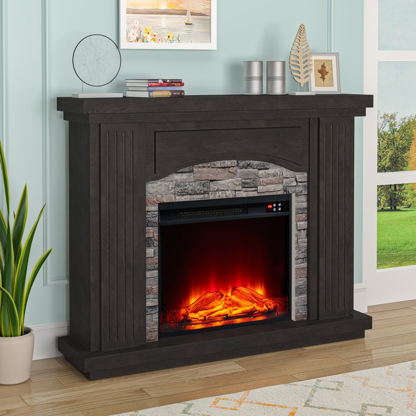 Festivo  FFP23197 48" Electric Fireplace Mantel with Faux Brick-Brown