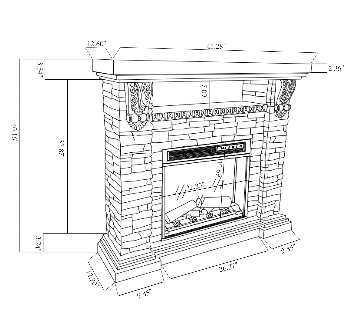 Festivo FFP25041 45" Electric Fireplace MGO Mantel with Faux Brick-Brown