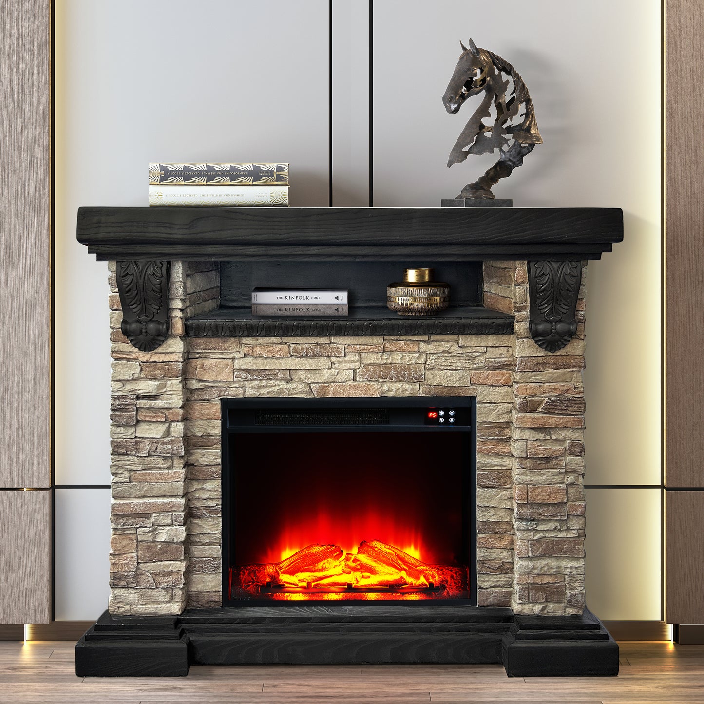 Festivo FFP25041 45" Electric Fireplace MGO Mantel with Faux Brick-Brown