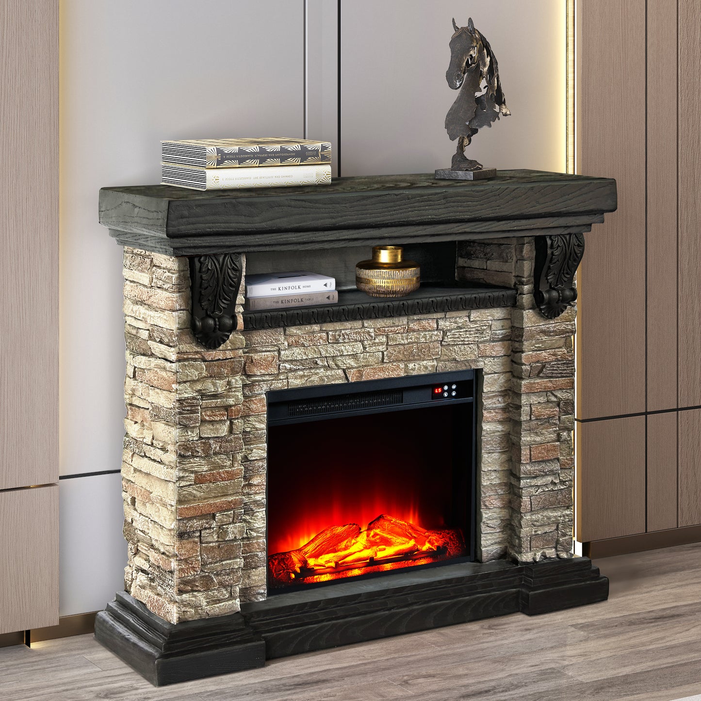 Festivo FFP25041 45" Electric Fireplace MGO Mantel with Faux Brick-Brown