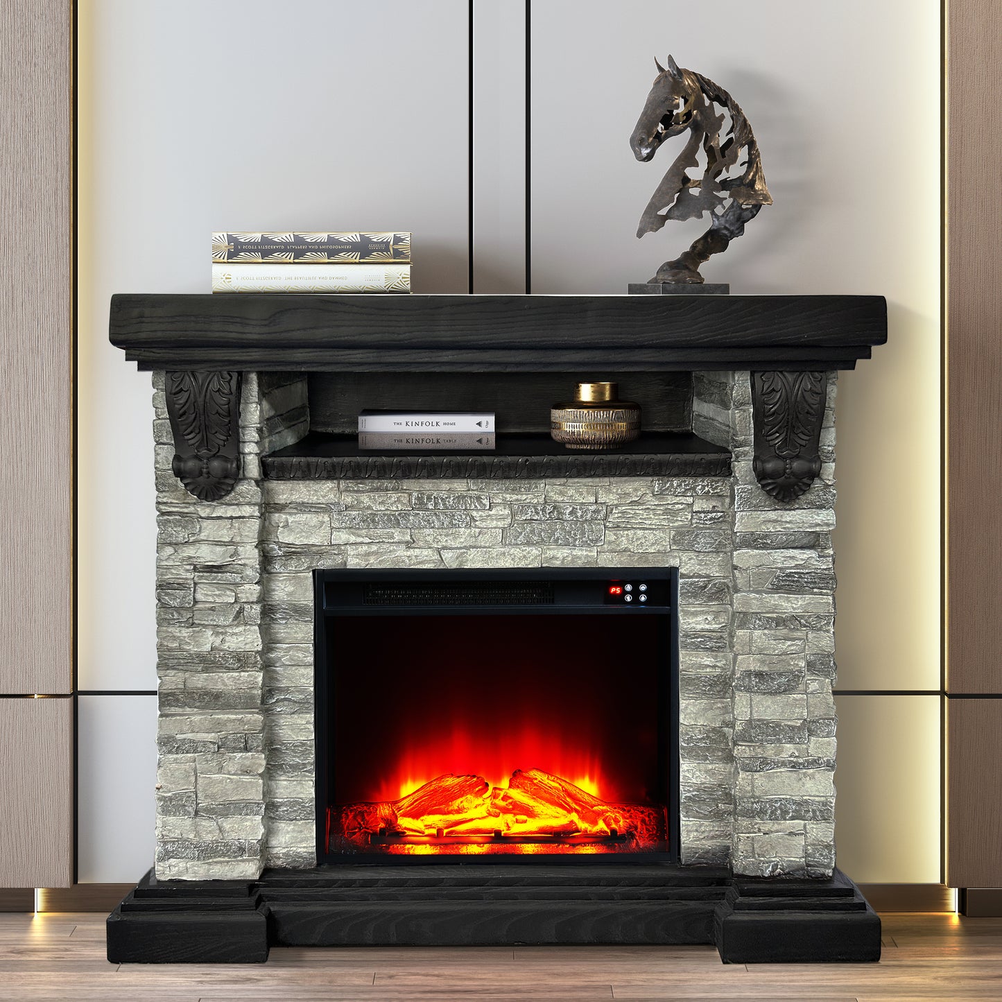 Festivo FFP25042 45" Electric Fireplace MGO Mantel with Faux Brick-Grey