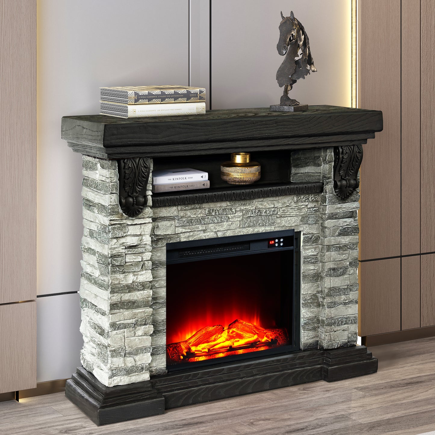 Festivo FFP25042 45" Electric Fireplace MGO Mantel with Faux Brick-Grey