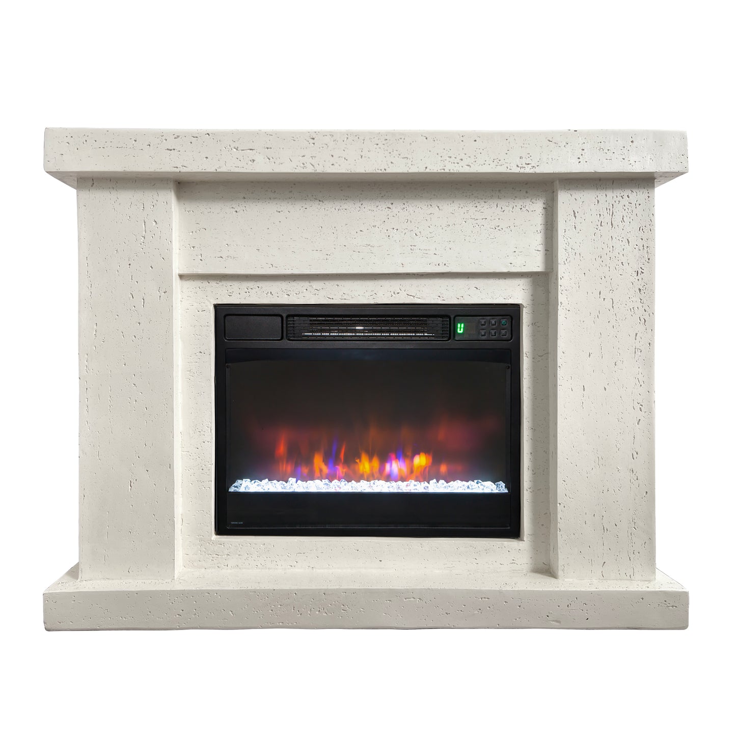Festivo FFP25101 44.5" Electric Fireplace MGO Mantel with a Natural Stone–Look Finish-Ivory Travertine