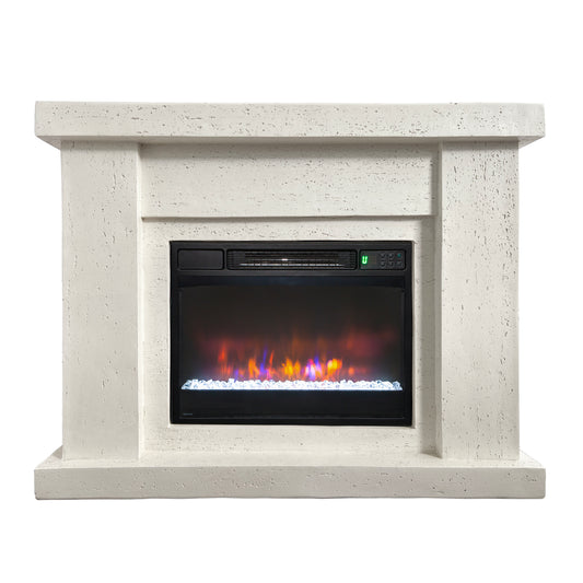 Festivo FFP25101 44.5" Electric Fireplace MGO Mantel with a Natural Stone–Look Finish-Ivory Travertine