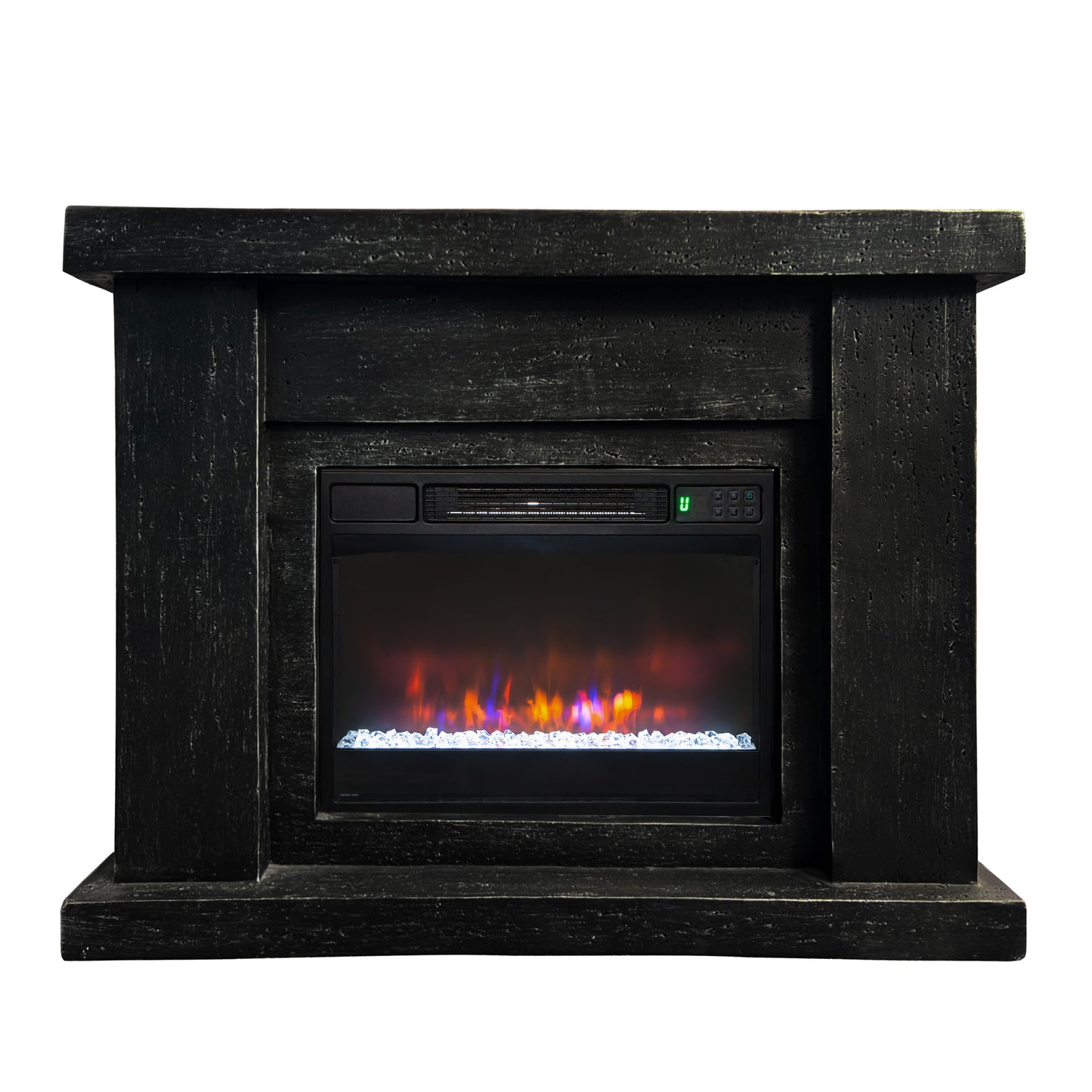 Festivo FFP25102 44.5" Electric Fireplace MGO Mantel with a Natural Stone–Look Finish-Black Travertine