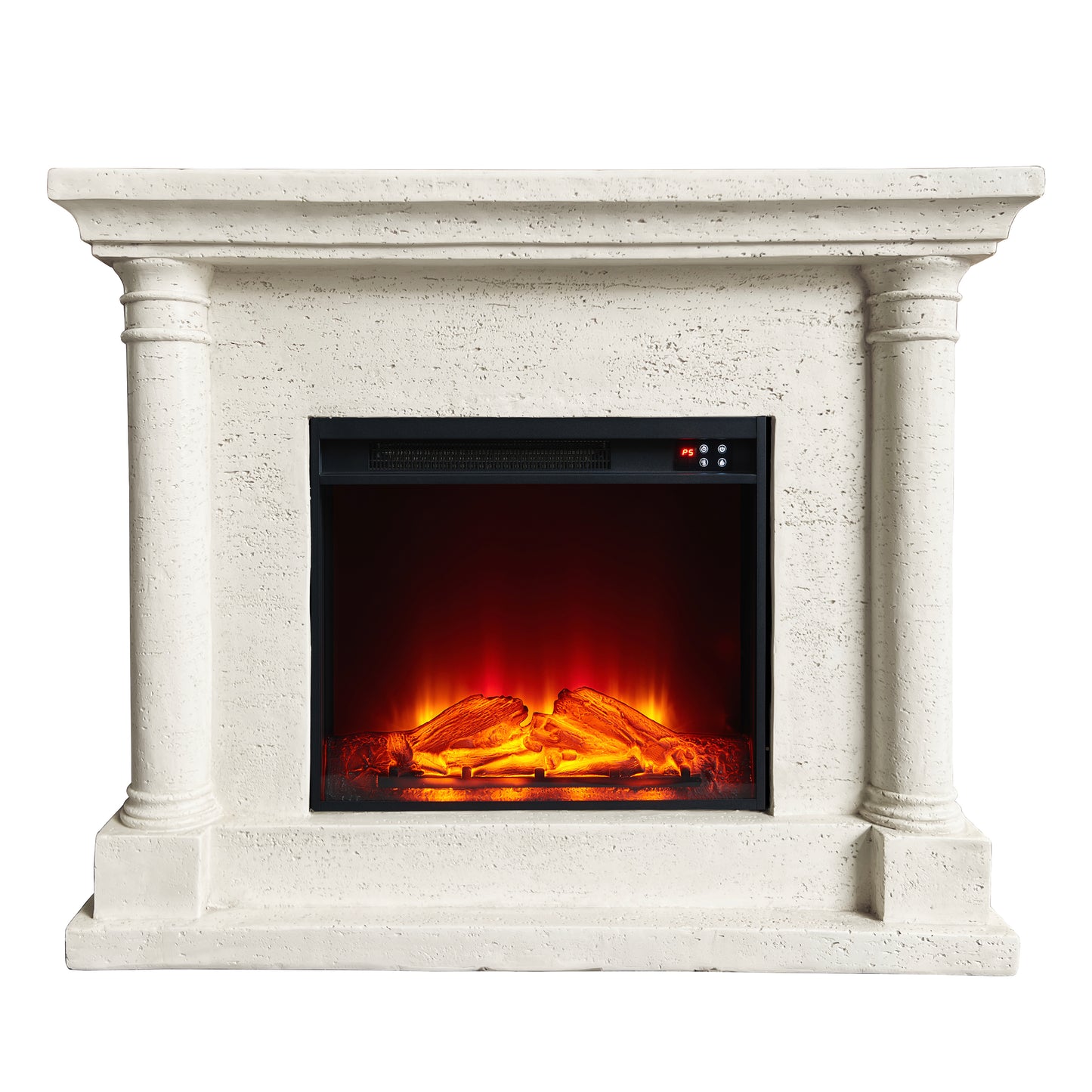 Festivo FFP25111 44.5" Electric Fireplace MGO Mantel with a Natural Stone–Look Finish-Ivory Travertine