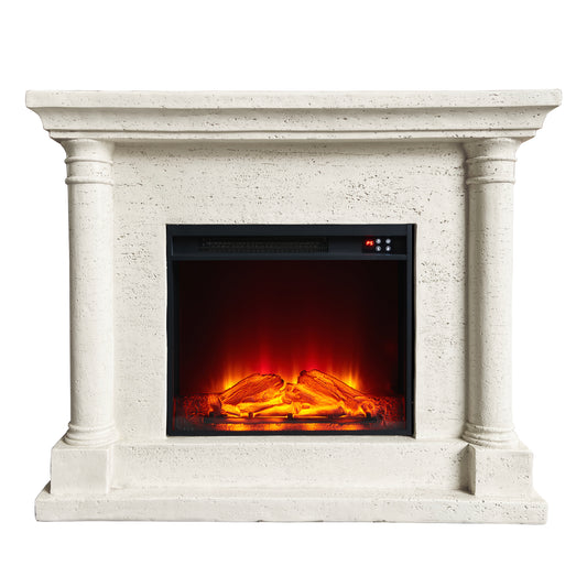 Festivo FFP25111 44.5" Electric Fireplace MGO Mantel with a Natural Stone–Look Finish-Ivory Travertine