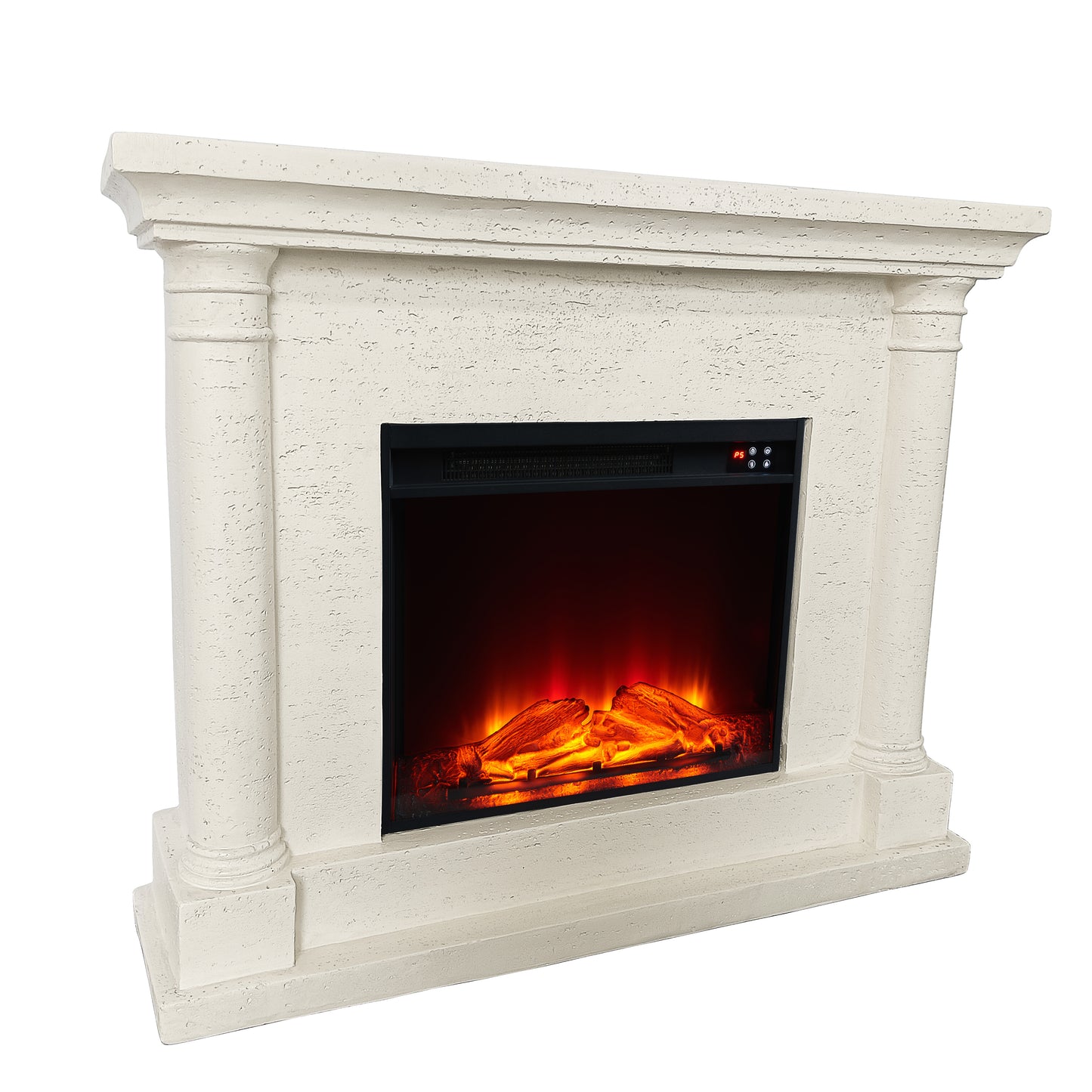 Festivo FFP25111 44.5" Electric Fireplace MGO Mantel with a Natural Stone–Look Finish-Ivory Travertine