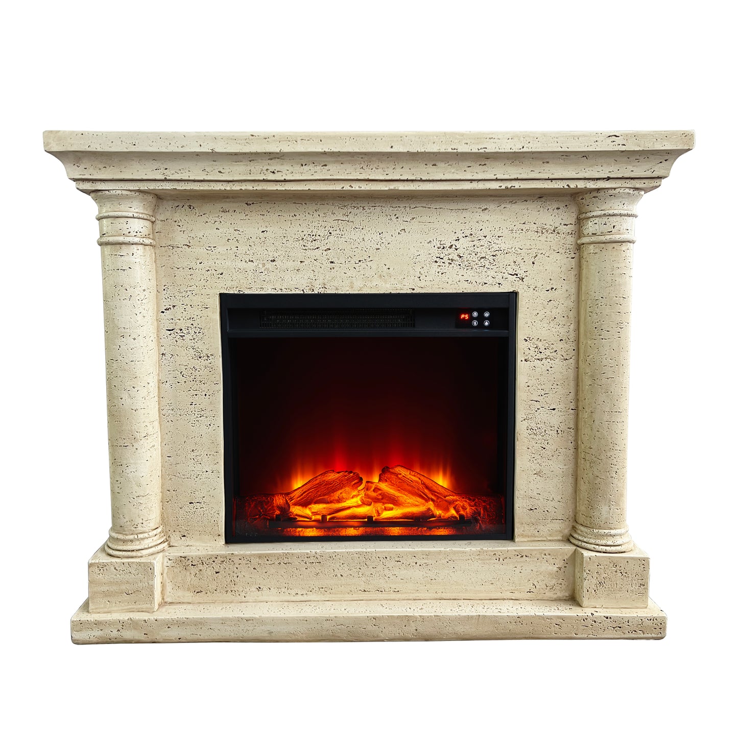 Festivo FFP25112 44.5" Electric Fireplace MGO Mantel with a Natural Stone–Look Finish-Sahara Travertine