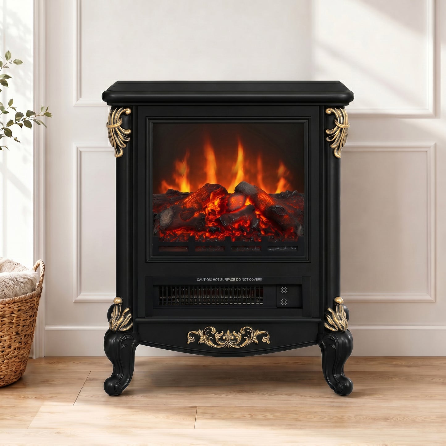 FESTIVO FFP25161 18.9" GRC Electric Stove Heater with Faux Log-Black & Gold