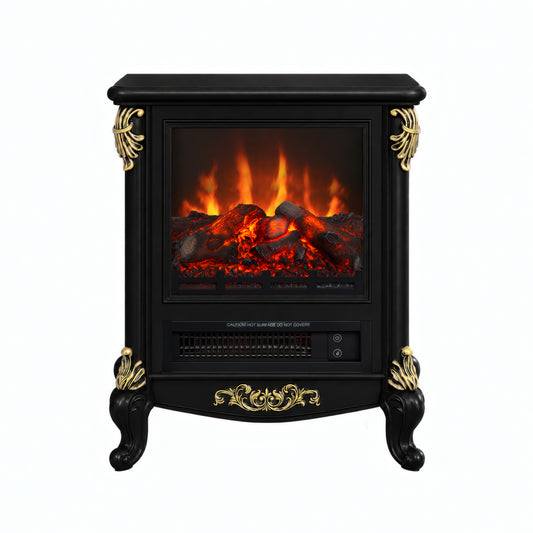 FESTIVO FFP25161 18.9" GRC Electric Stove Heater with Faux Log-Black & Gold
