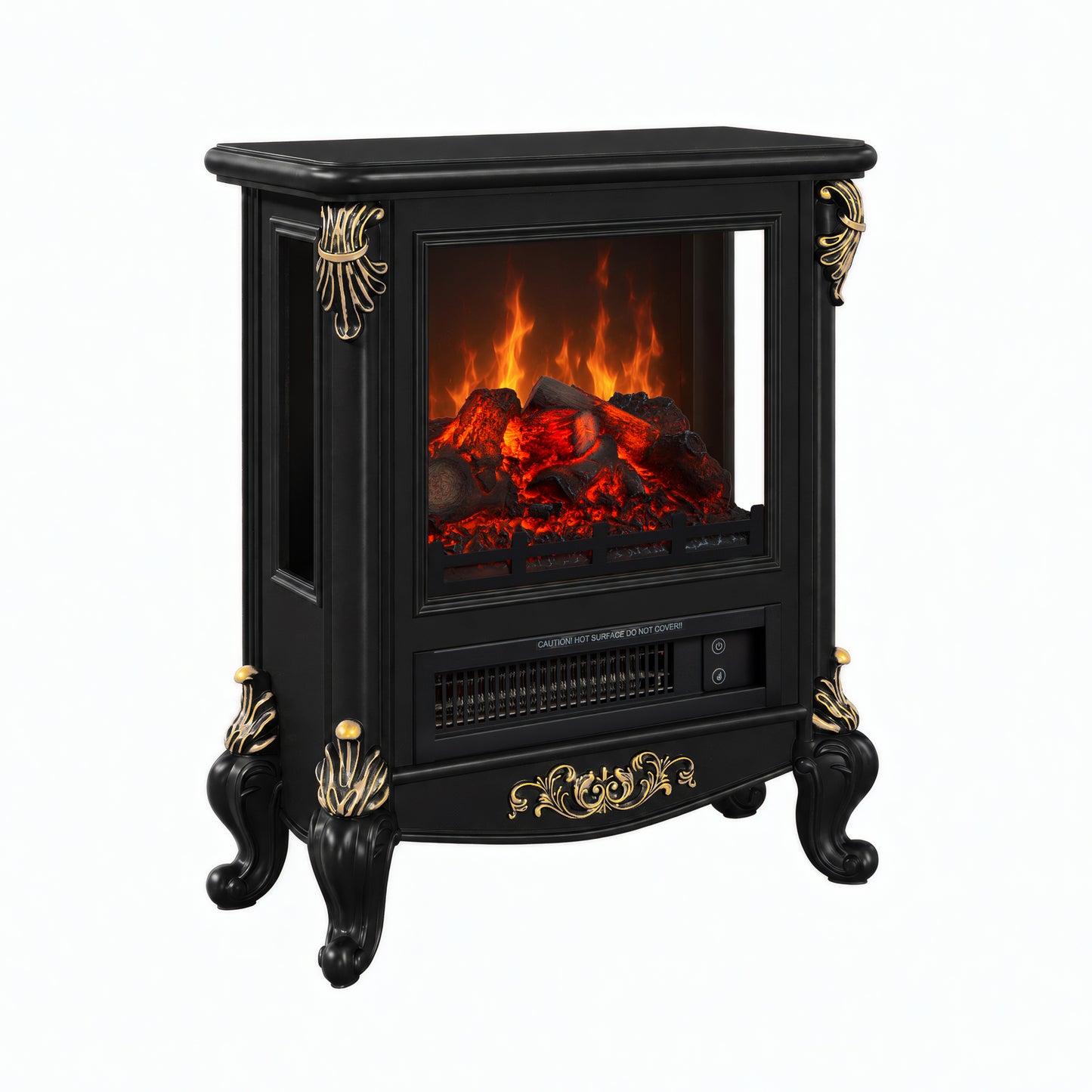 FESTIVO FFP25161 18.9" GRC Electric Stove Heater with Faux Log-Black & Gold