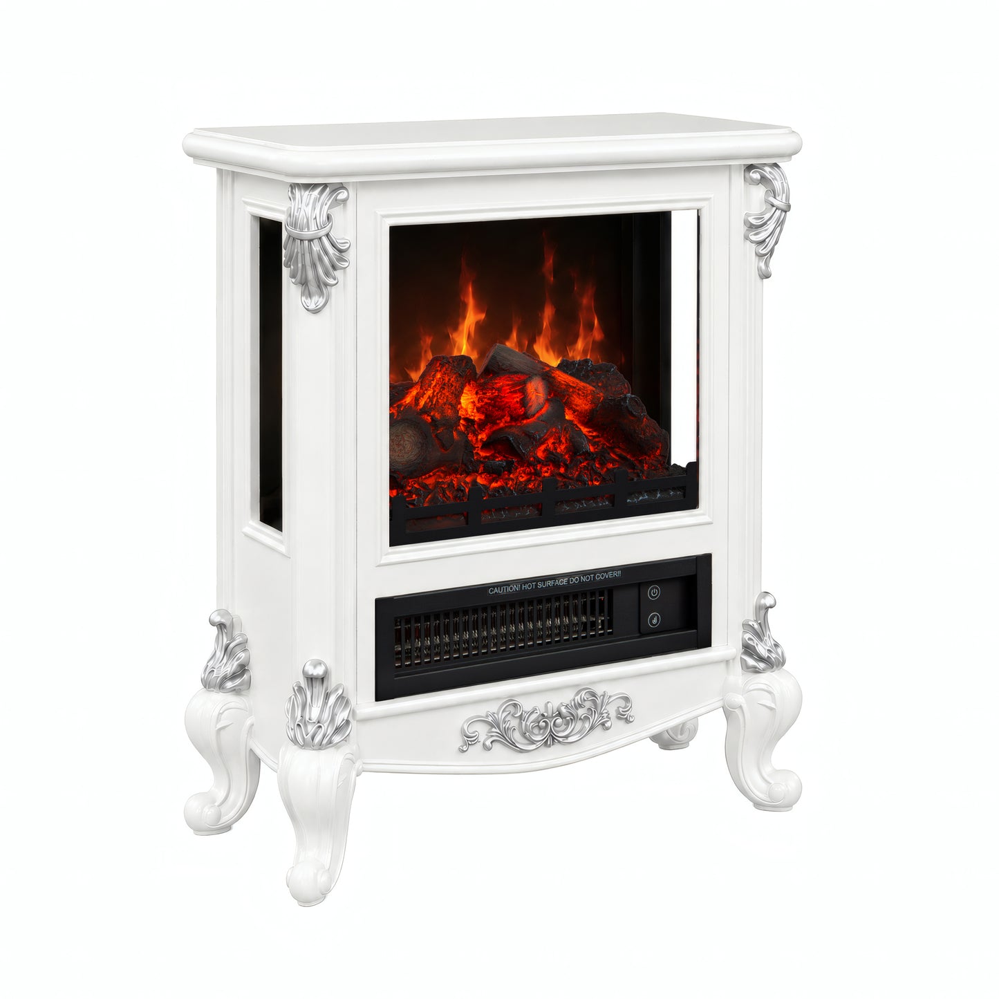FESTIVO FFP25162 18.9" GRC Electric Stove Heater with Faux Log-White & Silver
