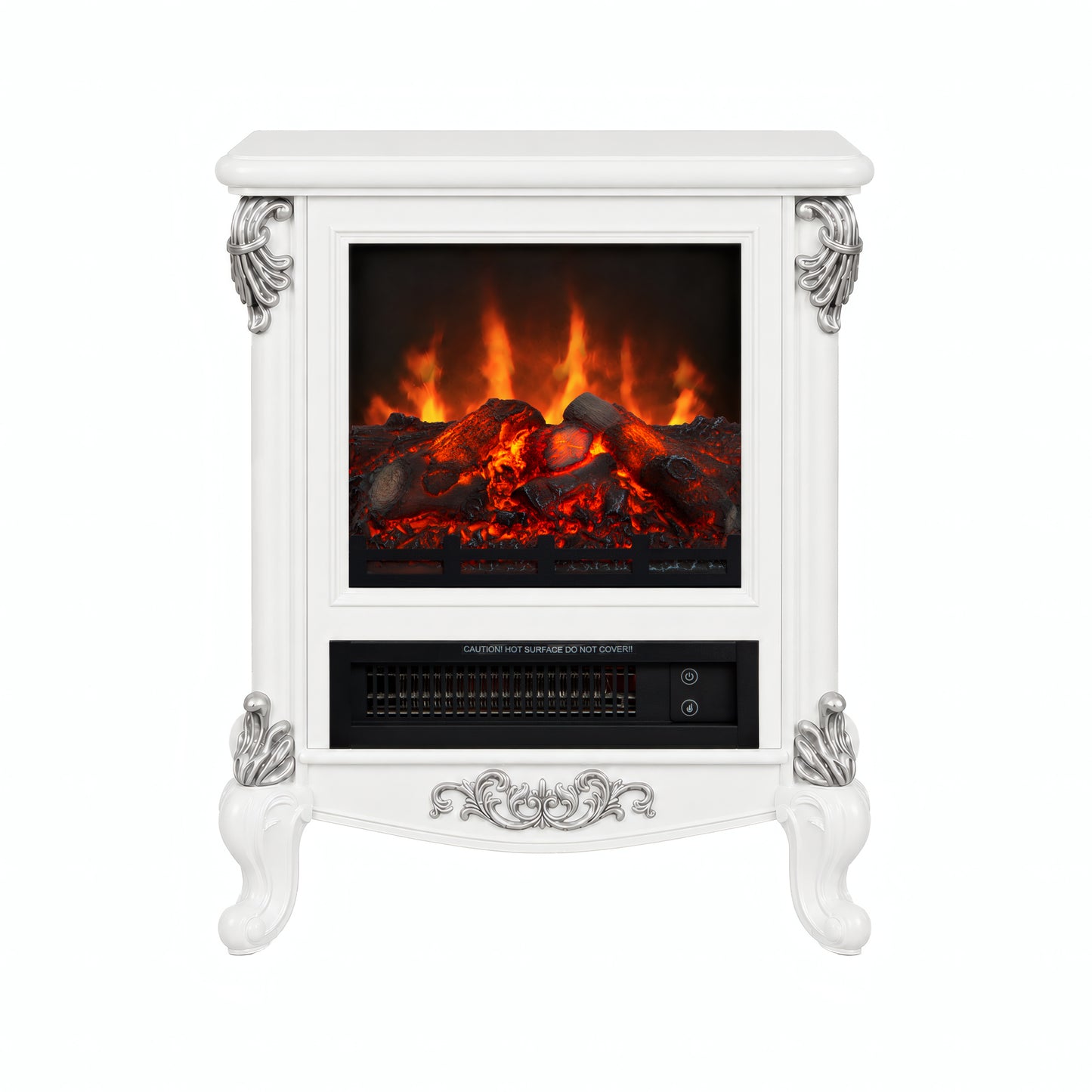 FESTIVO FFP25162 18.9" GRC Electric Stove Heater with Faux Log-White & Silver