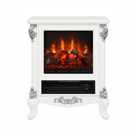 FESTIVO FFP25162 18.9" GRC Electric Stove Heater with Faux Log-White & Silver