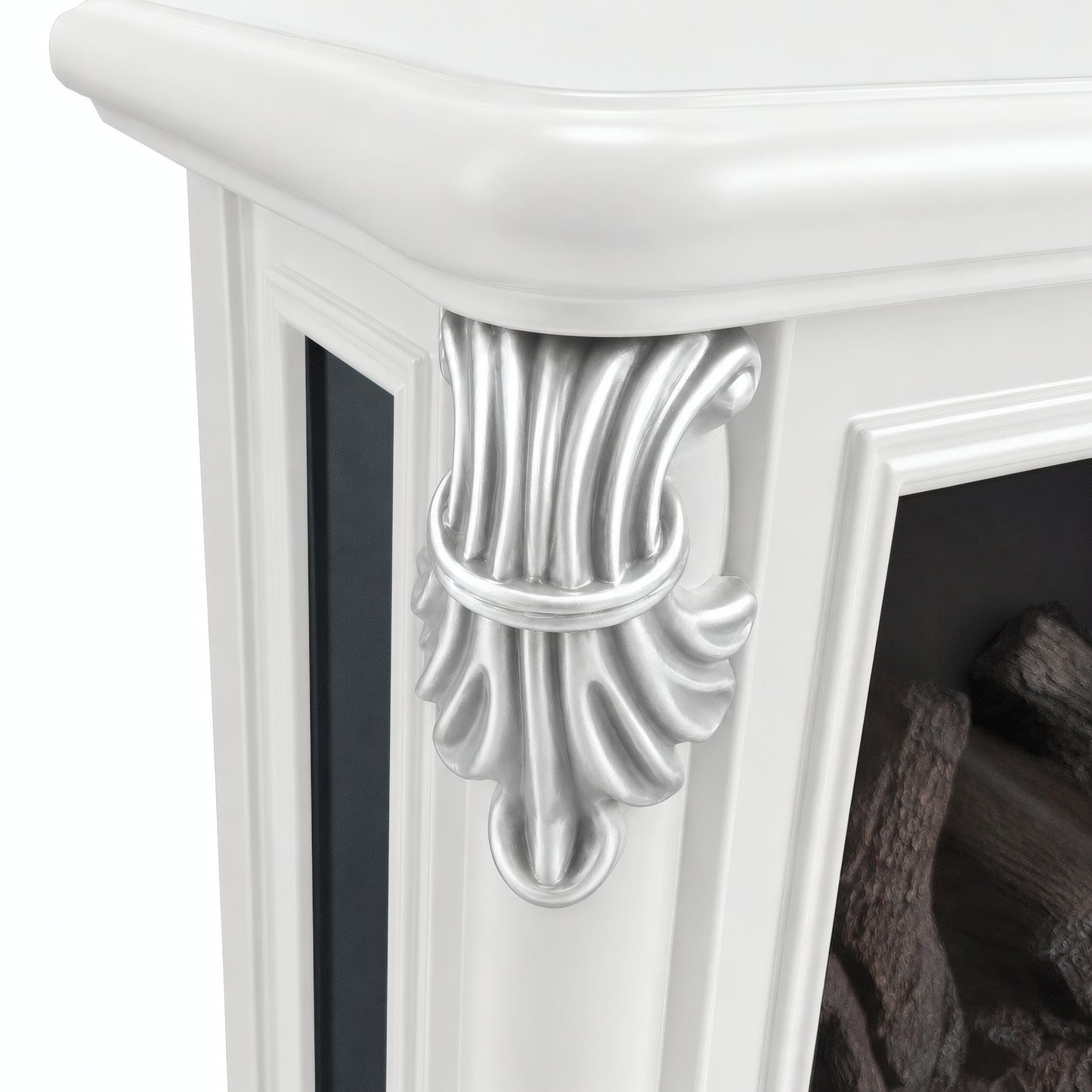 FESTIVO FFP25162 18.9" GRC Electric Stove Heater with Faux Log-White & Silver