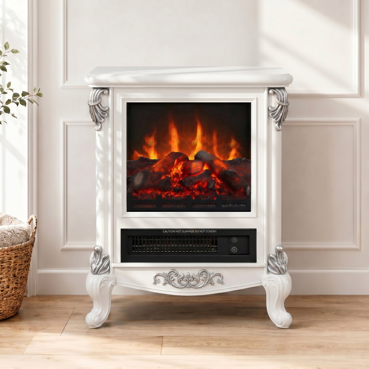 FESTIVO FFP25162 18.9" GRC Electric Stove Heater with Faux Log-White & Silver