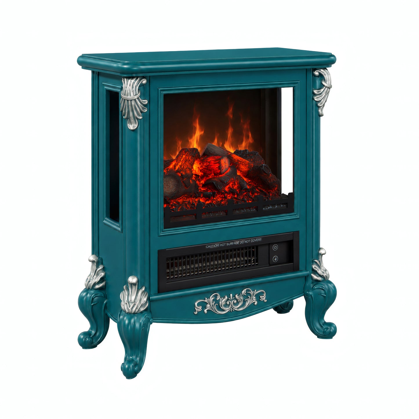FESTIVO FFP25163 18.9" GRC Electric Stove Heater with Faux Log-Teal & Silver