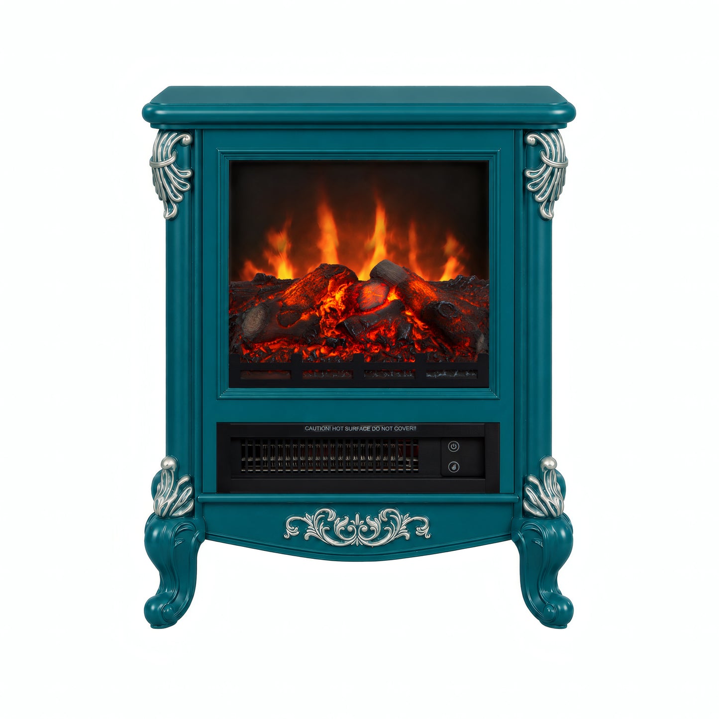 FESTIVO FFP25163 18.9" GRC Electric Stove Heater with Faux Log-Teal & Silver