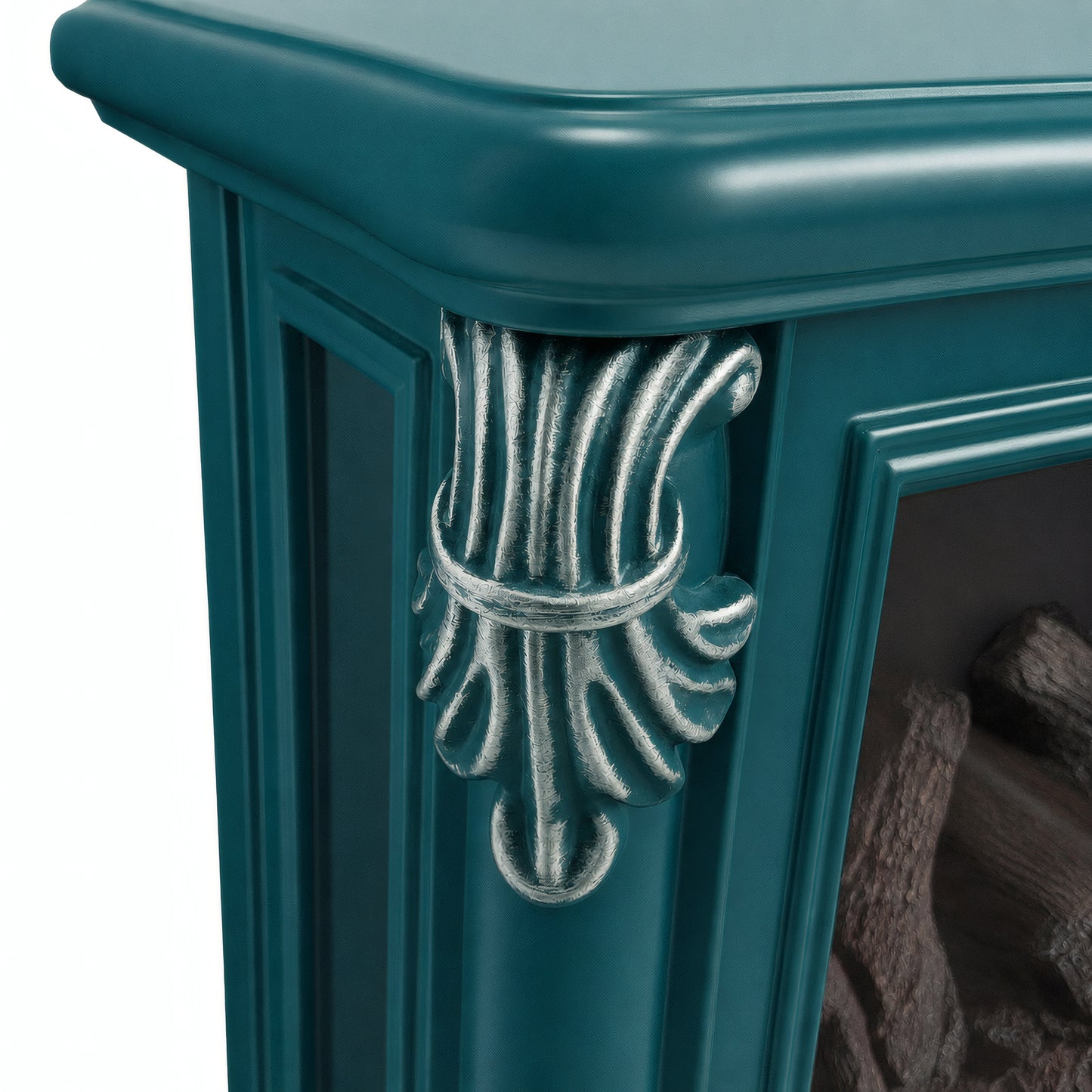 FESTIVO FFP25163 18.9" GRC Electric Stove Heater with Faux Log-Teal & Silver
