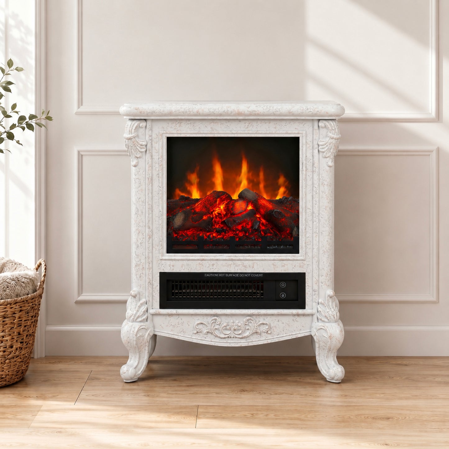 FESTIVO  FFP25165 18.9" GRC Electric Stove Heater with Faux Log-White Marble