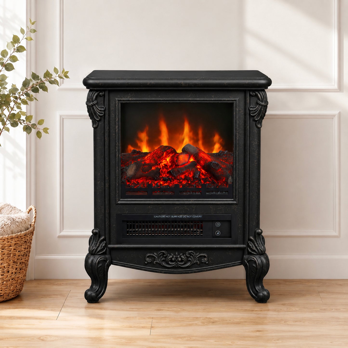 FESTIVO   FFP25166 18.9" GRC Electric Stove Heater with Faux Log-Black Marble