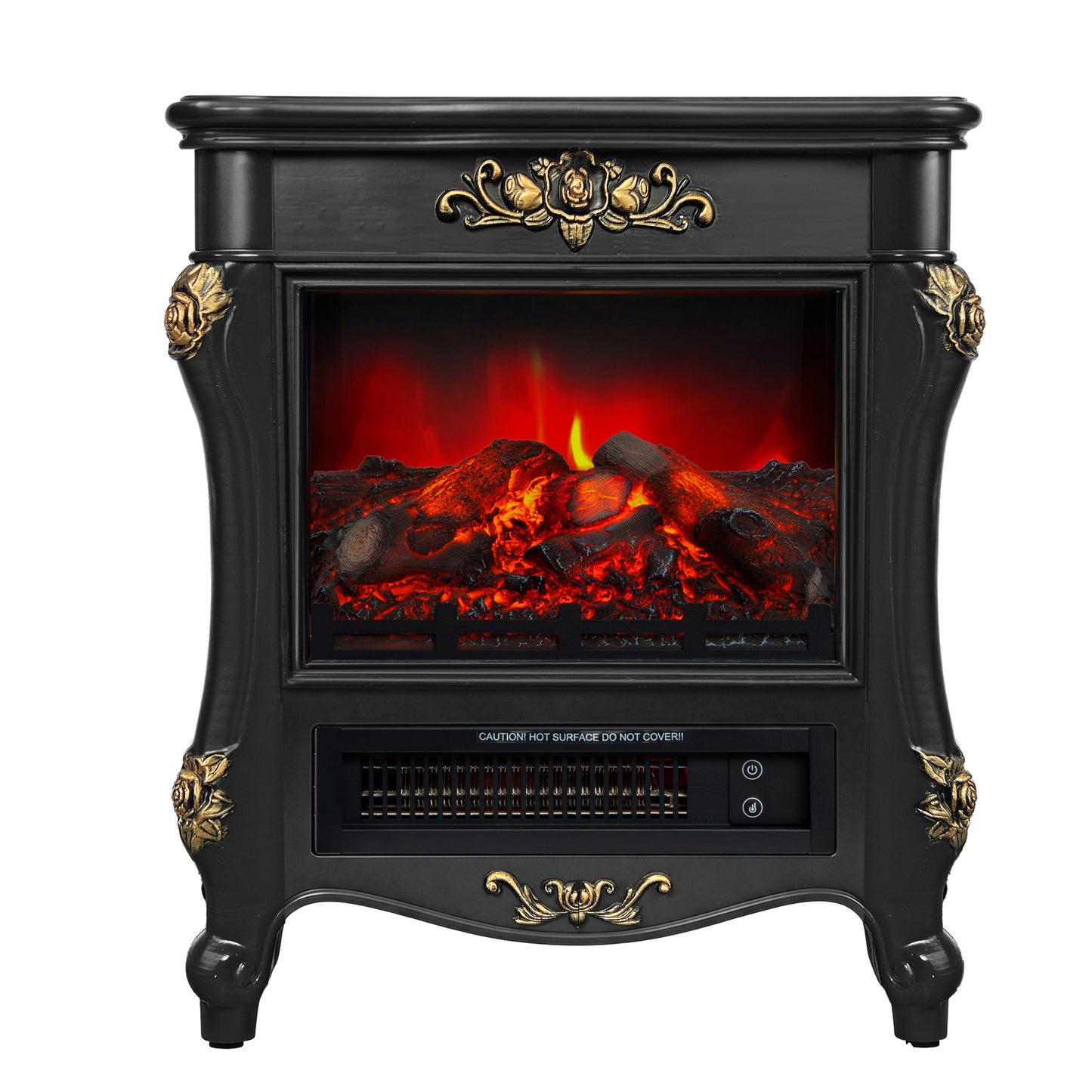 FESTIVO FFP25171 18.9" GRC Electric Stove Heater with Faux Log-Black & Gold