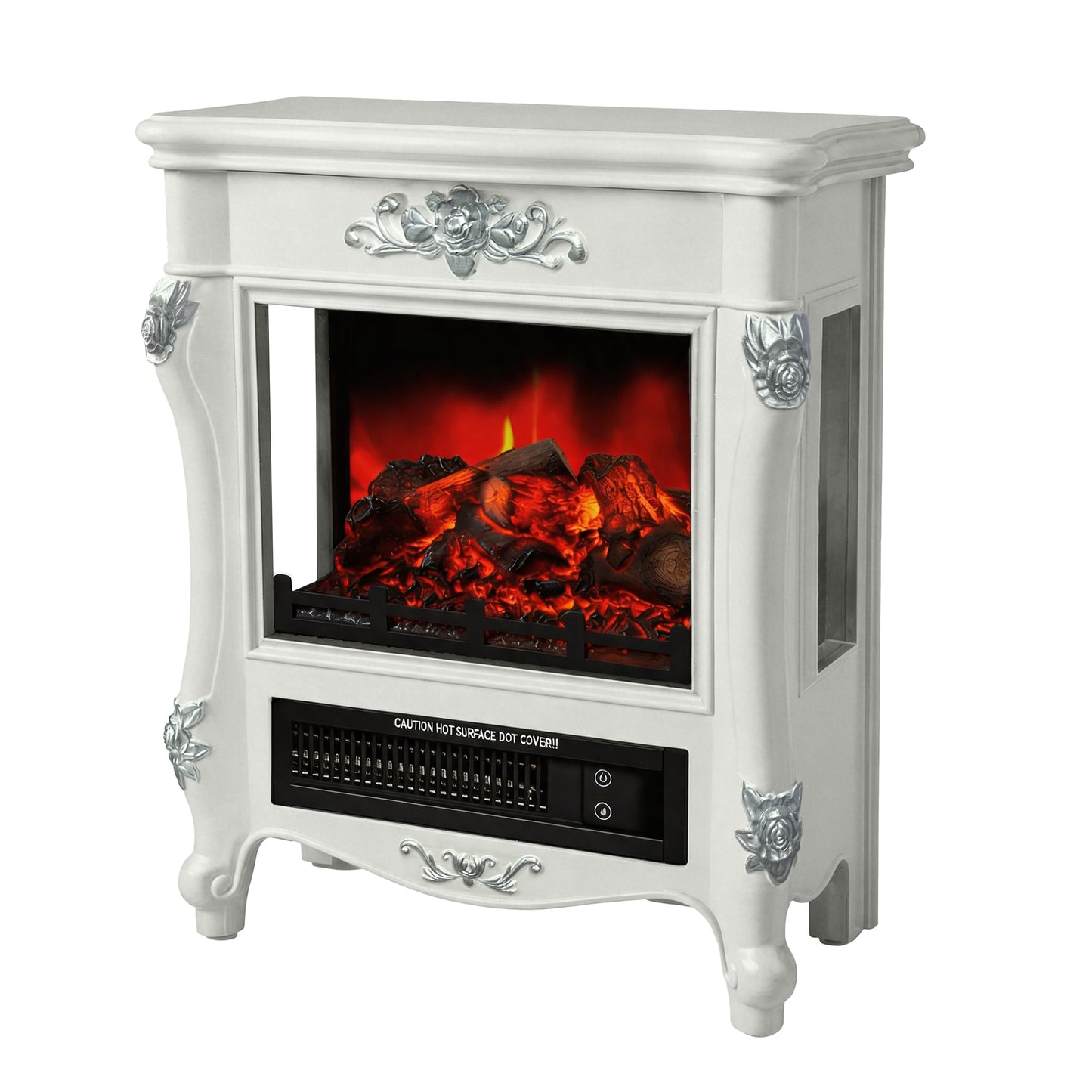 FESTIVO FFP25172 18.9" GRC Electric Stove Heater with Faux Log-White & Silver