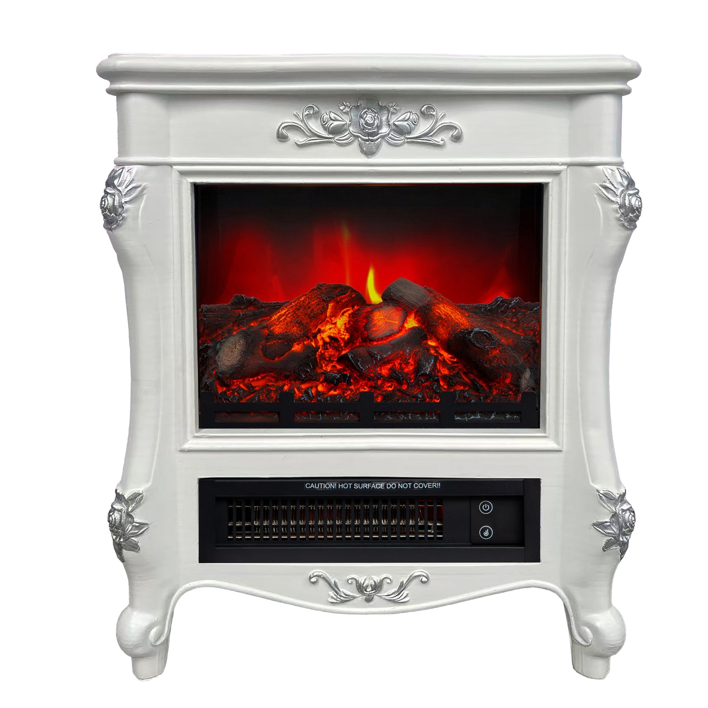 FESTIVO FFP25172 18.9" GRC Electric Stove Heater with Faux Log-White & Silver
