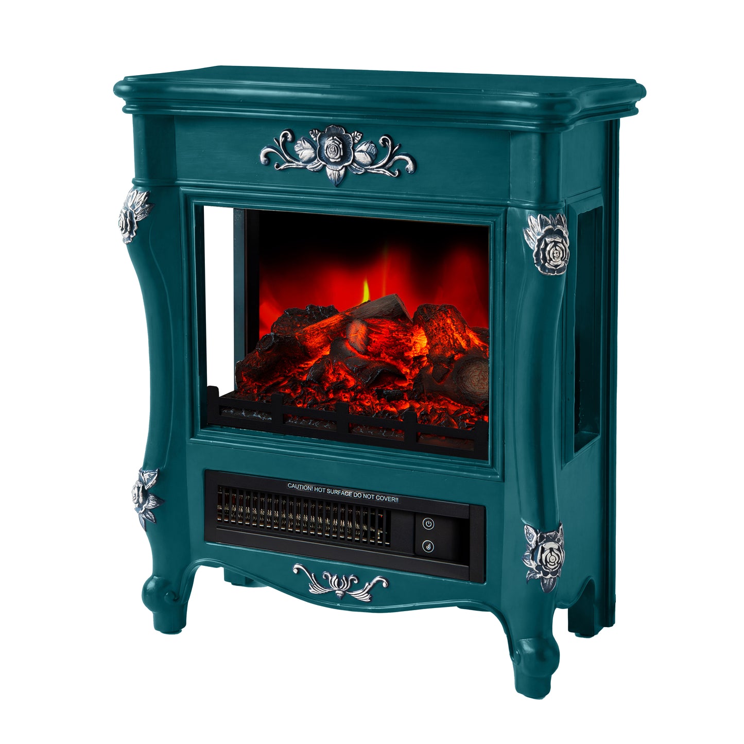 FESTIVO FFP25173 18.9" GRC Electric Stove Heater with Faux Log-Teal & Silver