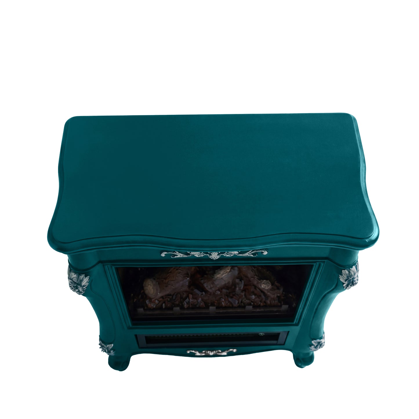 FESTIVO FFP25173 18.9" GRC Electric Stove Heater with Faux Log-Teal & Silver