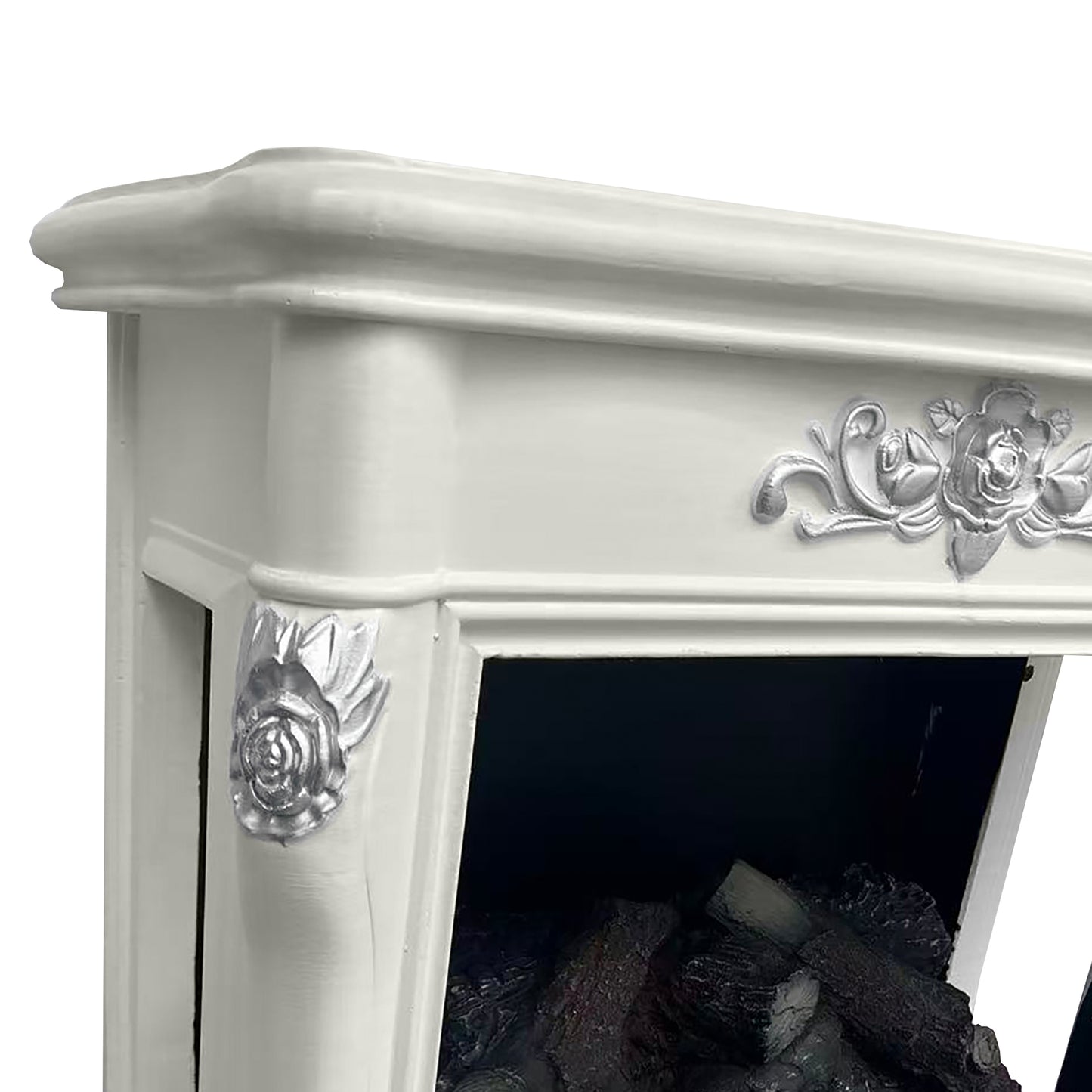 FESTIVO FFP25172 18.9" GRC Electric Stove Heater with Faux Log-White & Silver