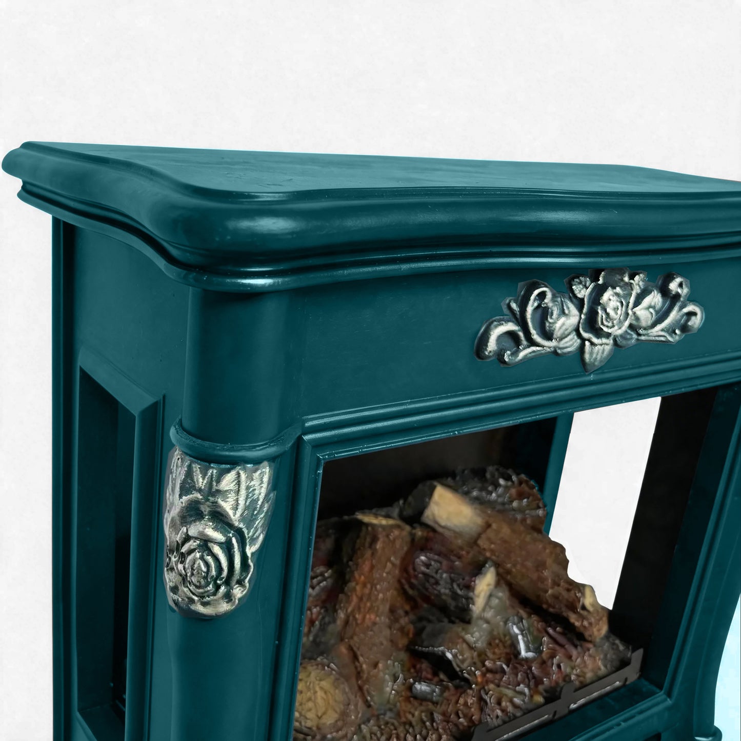 FESTIVO FFP25173 18.9" GRC Electric Stove Heater with Faux Log-Teal & Silver
