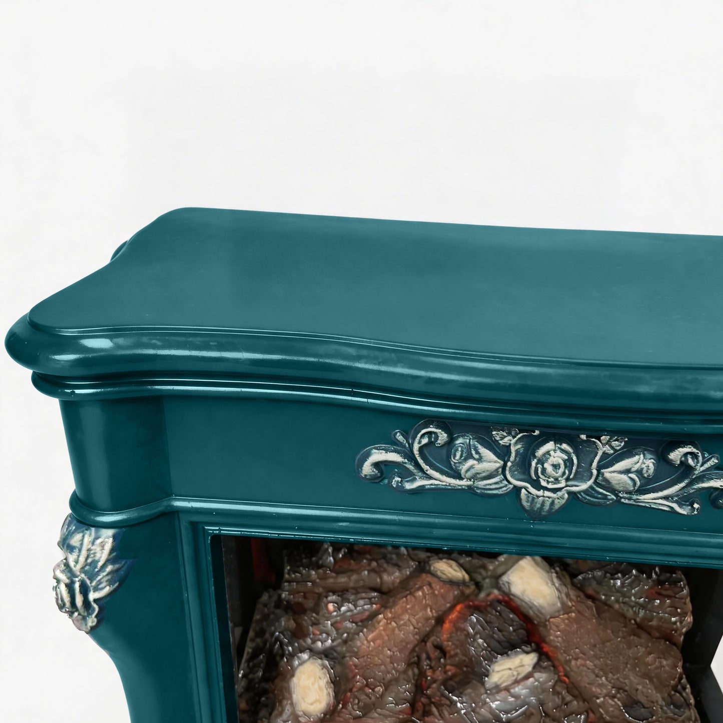 FESTIVO FFP25173 18.9" GRC Electric Stove Heater with Faux Log-Teal & Silver