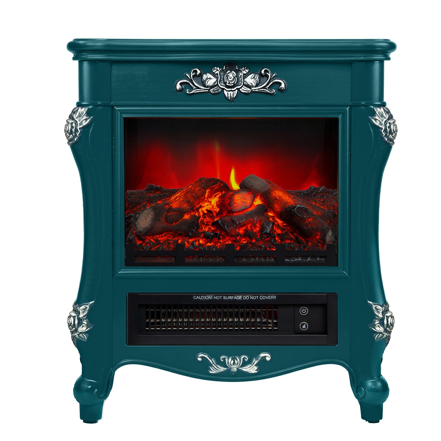 FESTIVO FFP25173 18.9" GRC Electric Stove Heater with Faux Log-Teal & Silver