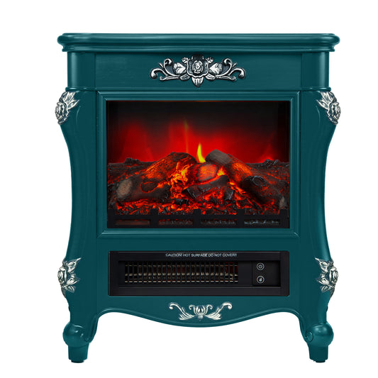 FESTIVO FFP25173 18.9" GRC Electric Stove Heater with Faux Log-Teal & Silver