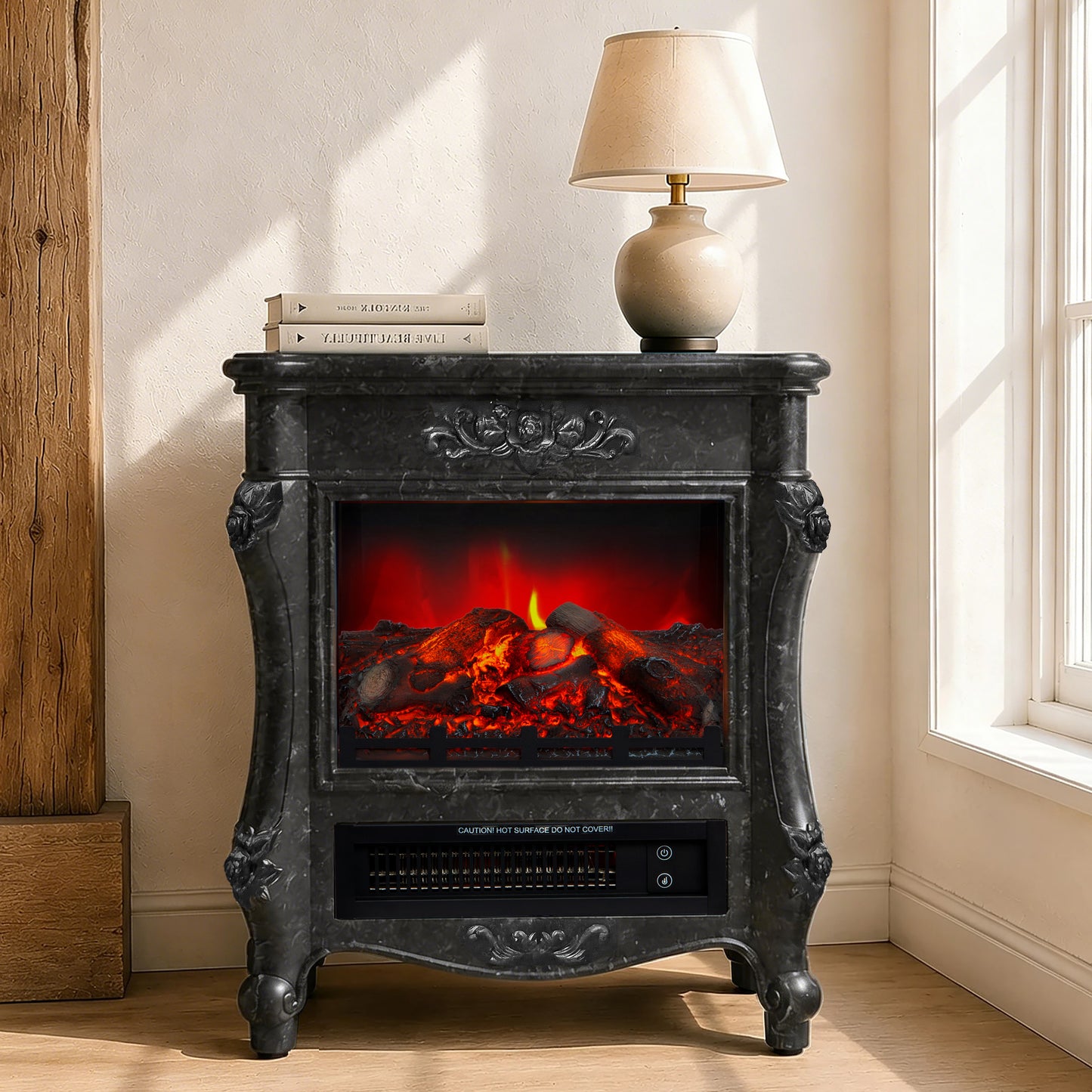 FESTIVO   FFP25176 18.9" GRC Electric Stove Heater with Faux Log-Black Marble
