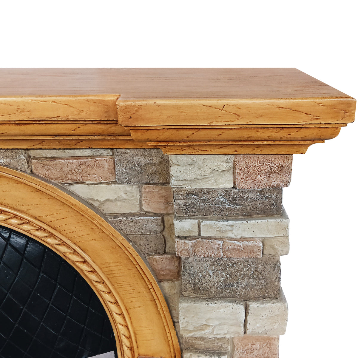 Festivo FFP26081 43.31" Stone Brick-Look MGO Electric Fireplace Mantel with 20" Arched Insert, Realistic Log & Flame Effect, Remote Control & Timer, Tan/Honey Oak