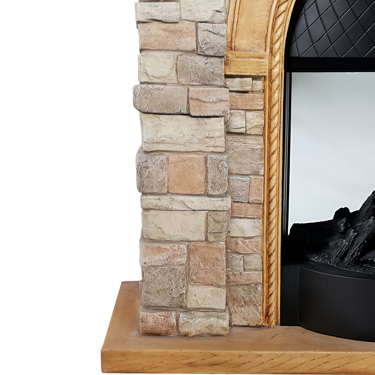 Festivo FFP26081 43.31" Stone Brick-Look MGO Electric Fireplace Mantel with 20" Arched Insert, Realistic Log & Flame Effect, Remote Control & Timer, Tan/Honey Oak