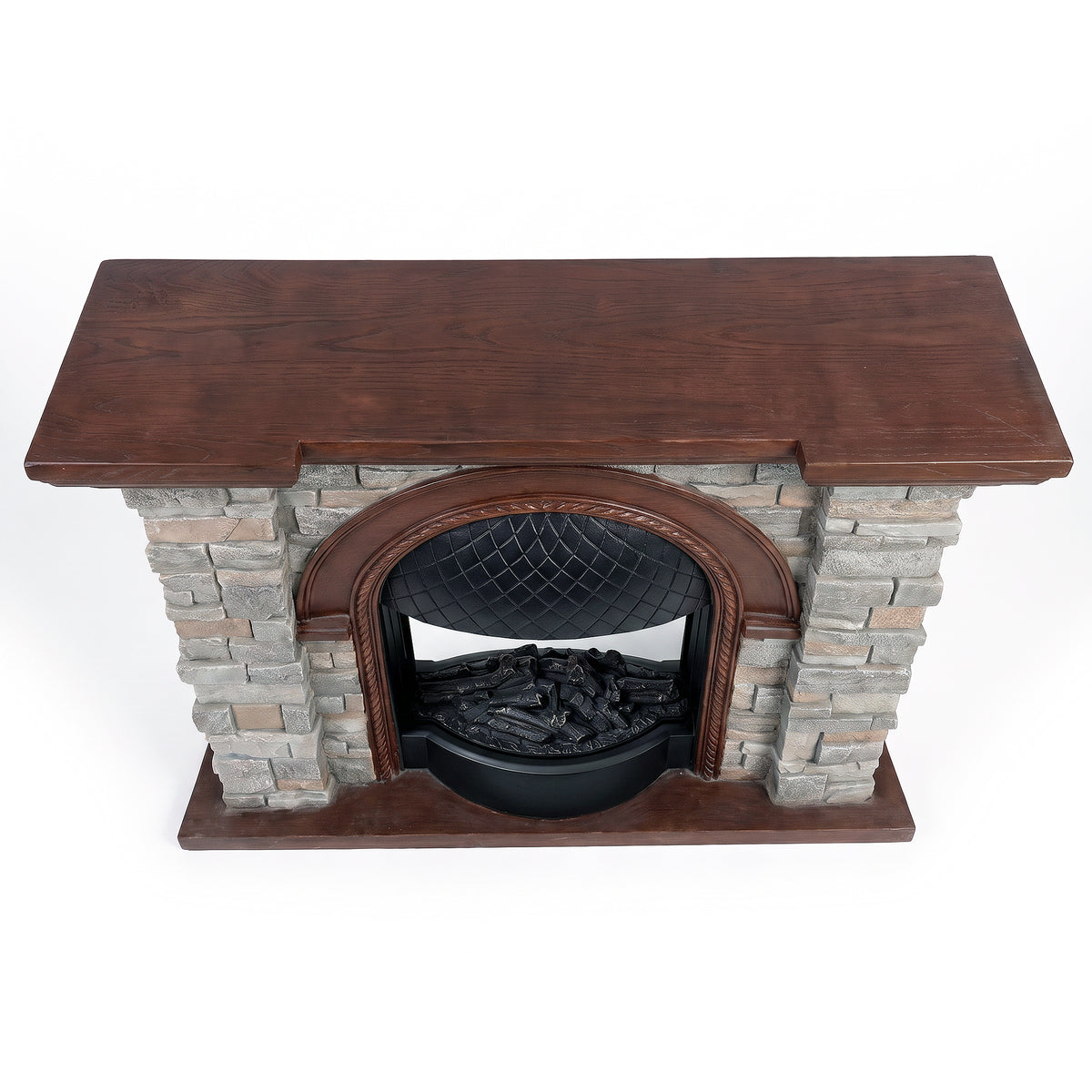 Festivo FFP26082 43.31" Stone Brick-Look MGO Electric Fireplace Mantel with 20" Arched Insert, Realistic Log & Flame Effect, Remote Control & Timer, Grey & Brown
