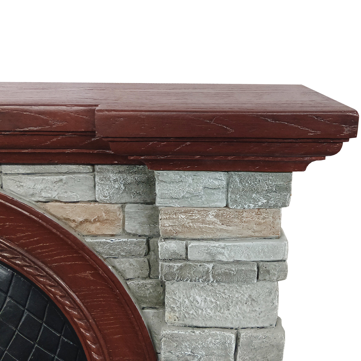Festivo FFP26082 43.31" Stone Brick-Look MGO Electric Fireplace Mantel with 20" Arched Insert, Realistic Log & Flame Effect, Remote Control & Timer, Grey & Brown