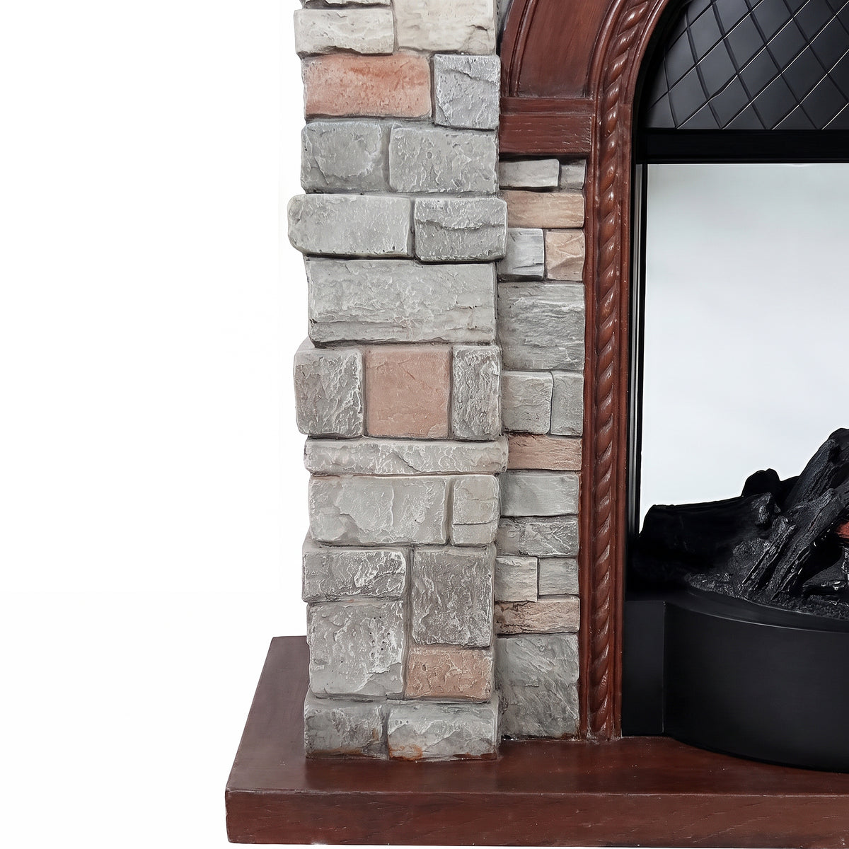 Festivo FFP26082 43.31" Stone Brick-Look MGO Electric Fireplace Mantel with 20" Arched Insert, Realistic Log & Flame Effect, Remote Control & Timer, Grey & Brown