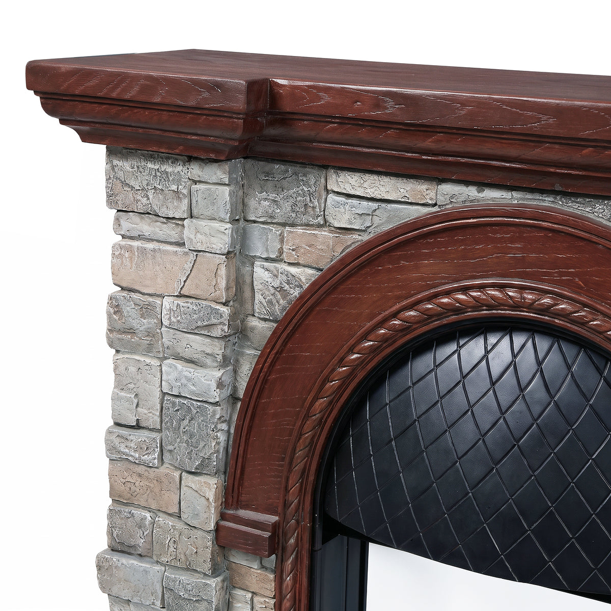 Festivo FFP26082 43.31" Stone Brick-Look MGO Electric Fireplace Mantel with 20" Arched Insert, Realistic Log & Flame Effect, Remote Control & Timer, Grey & Brown