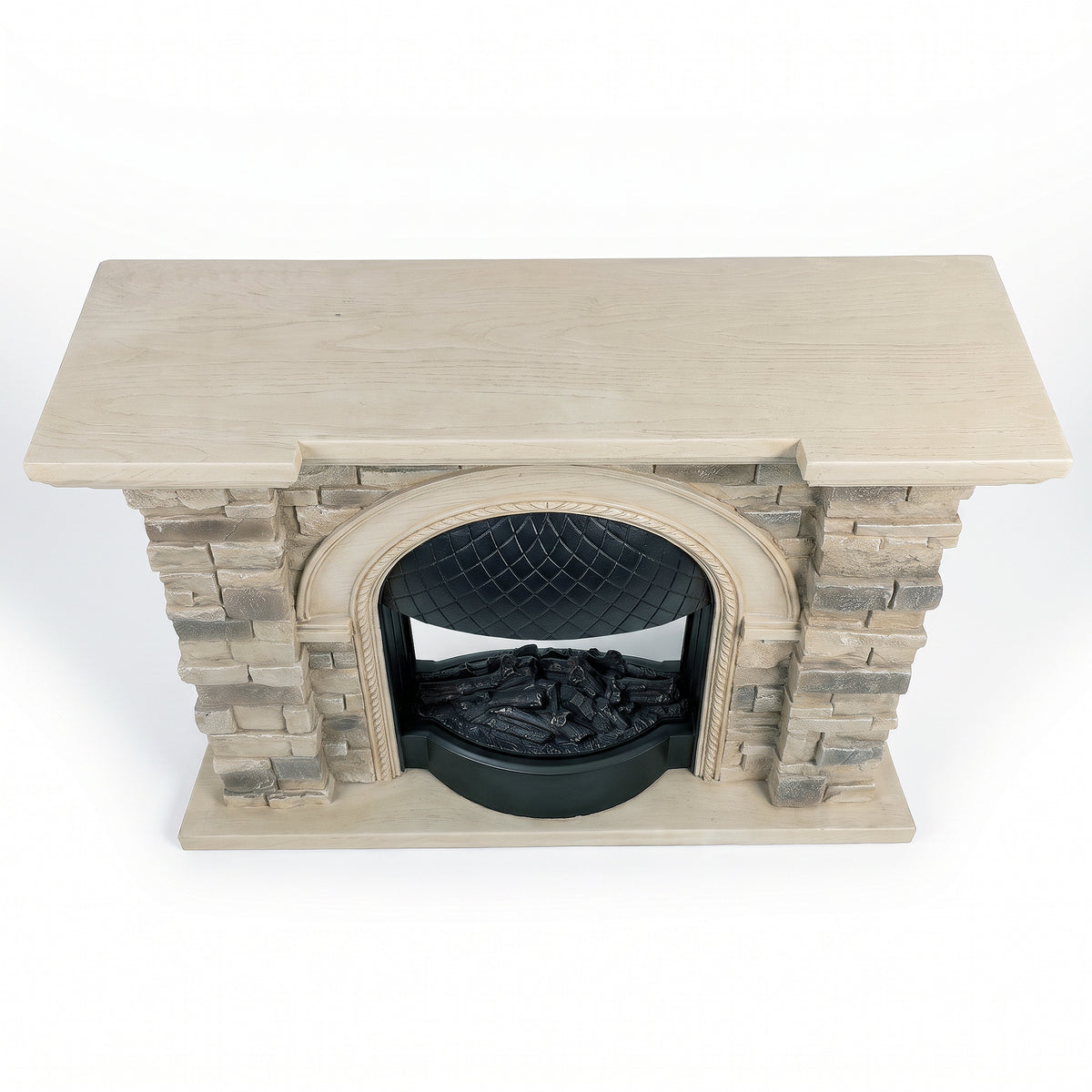 Festivo FFP26083 43.31" Stone Brick-Look MGO Electric Fireplace Mantel with 20" Arched Insert, Realistic Log & Flame Effect, Remote Control & Timer, Cream Beige
