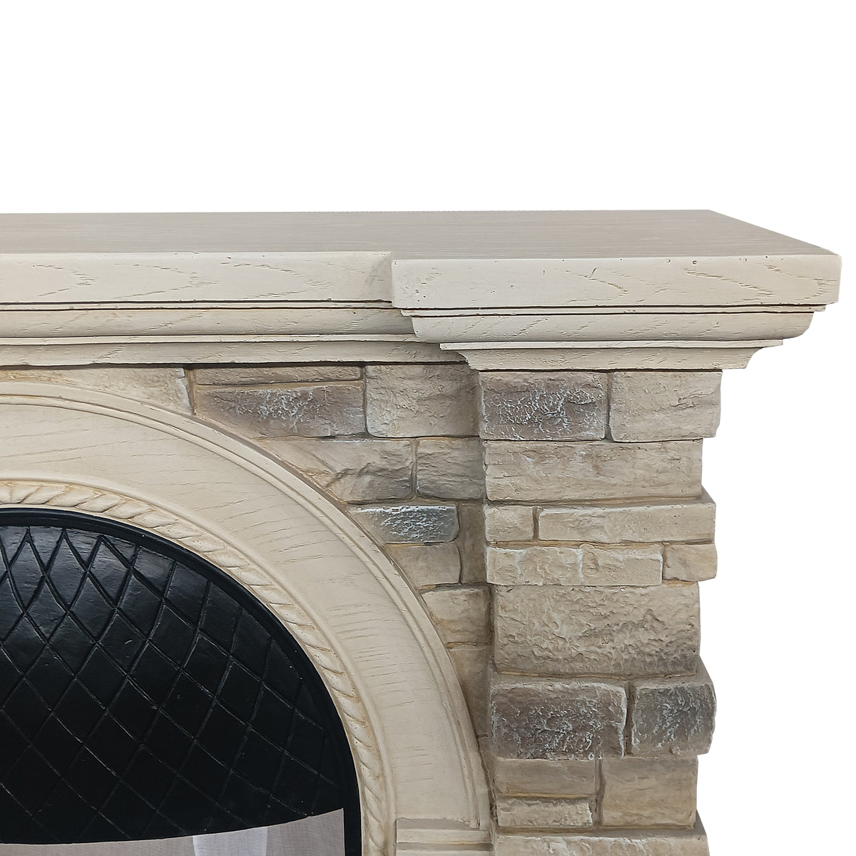 Festivo FFP26083 43.31" Stone Brick-Look MGO Electric Fireplace Mantel with 20" Arched Insert, Realistic Log & Flame Effect, Remote Control & Timer, Cream Beige