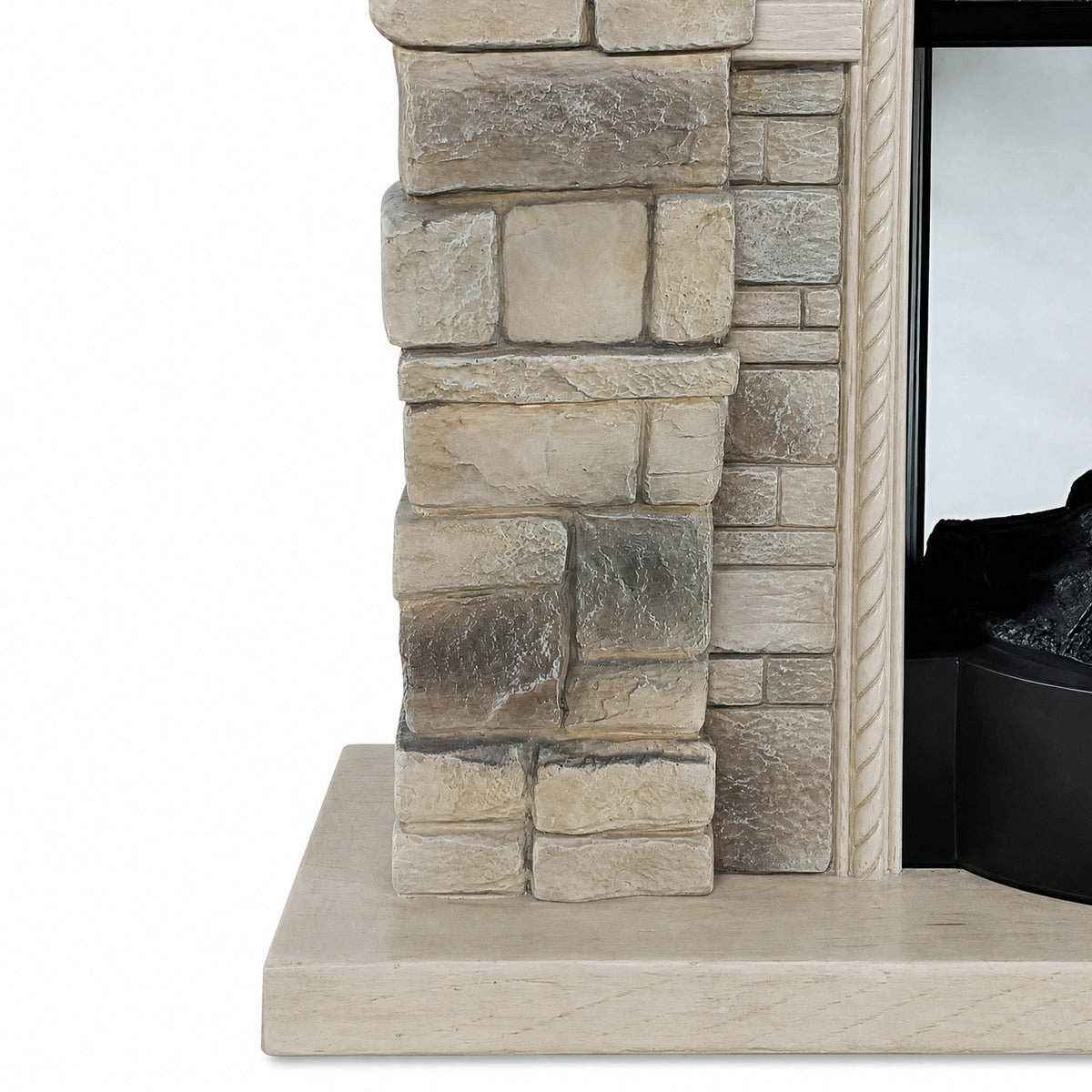 Festivo FFP26083 43.31" Stone Brick-Look MGO Electric Fireplace Mantel with 20" Arched Insert, Realistic Log & Flame Effect, Remote Control & Timer, Cream Beige