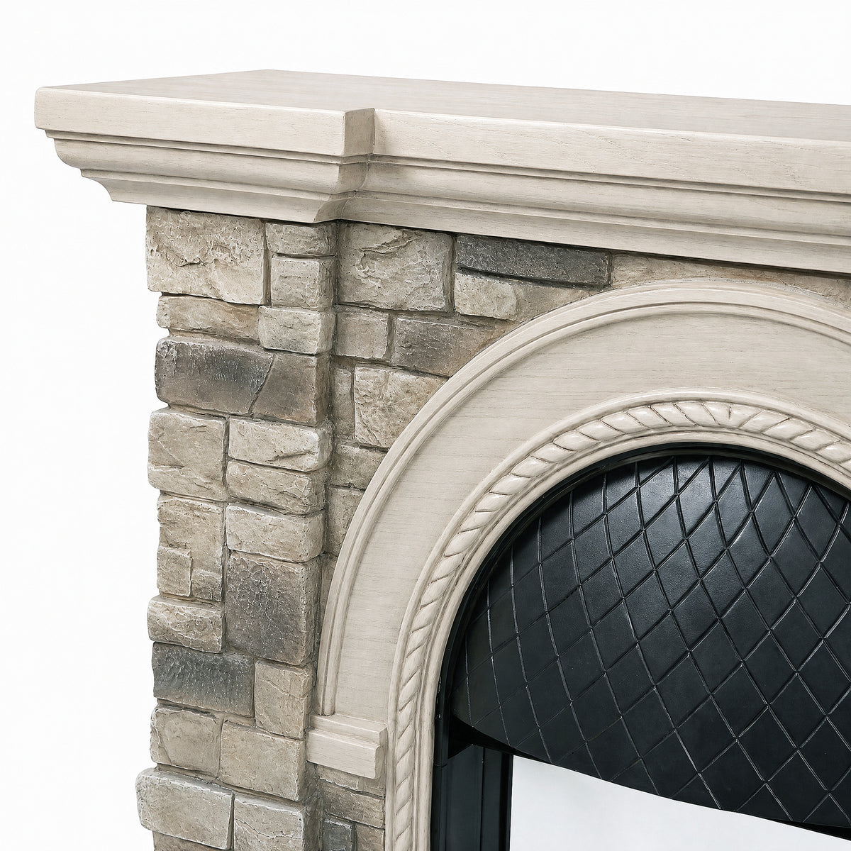 Festivo FFP26083 43.31" Stone Brick-Look MGO Electric Fireplace Mantel with 20" Arched Insert, Realistic Log & Flame Effect, Remote Control & Timer, Cream Beige
